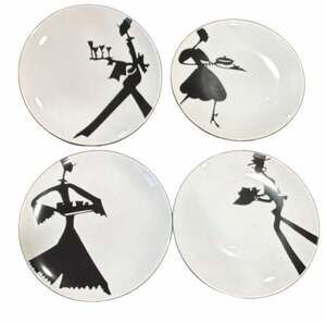 Rebecca Moses Heart Soul Style Salad Appetizer Plates Black Silhouette Set of 4